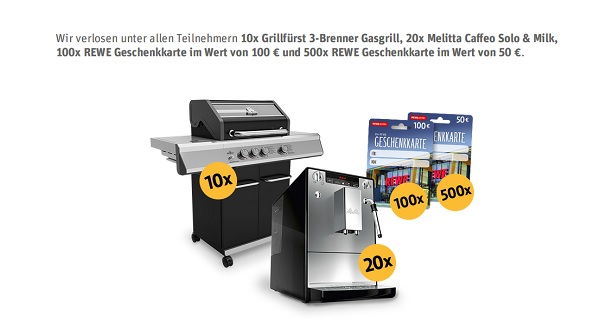 Rewe Online Gewinnspiel Grills Kaffeevollautomaten und Geschenkkarten