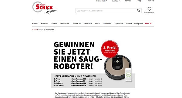 Roomba Saugroboter Gewinnspiel bei Wohn Schick