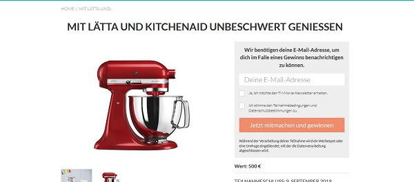 TV Movie Gewinnspiel KitchenAid Küchenmaschine von Lätta