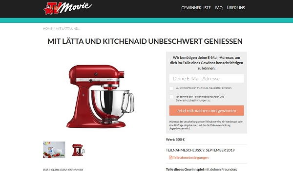 TV Movie Gewinnspiel KitchenAid Küchenmaschine von Lätta