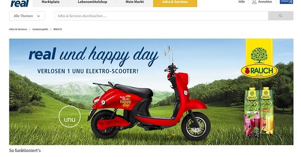 real und Rauch Gewinnspiel UNU Elektro-Scooter gewinnen