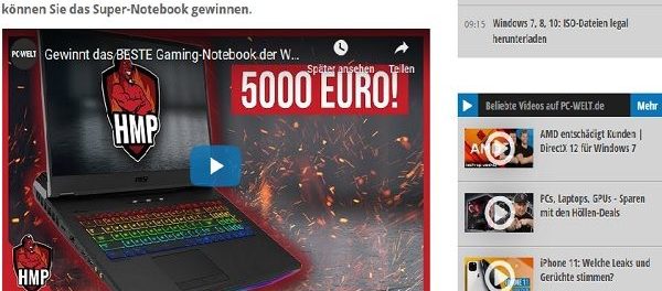 5.000 Euro Notebook Gewinnspiel PC Welt Höllenmaschine