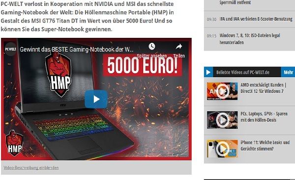 5.000 Euro Notebook Gewinnspiel PC Welt Höllenmaschine