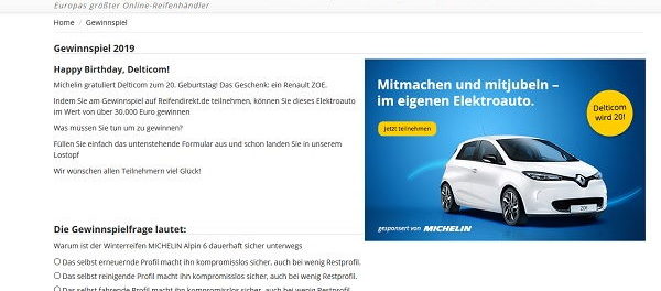 Auto-Gewinnspiel Renault ZOE Elektroauto ReifenDirekt