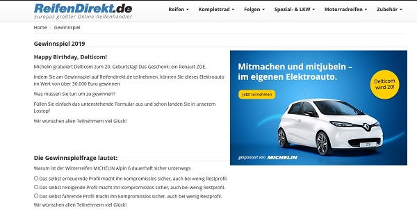 Auto-Gewinnspiel Renault ZOE Elektroauto ReifenDirekt