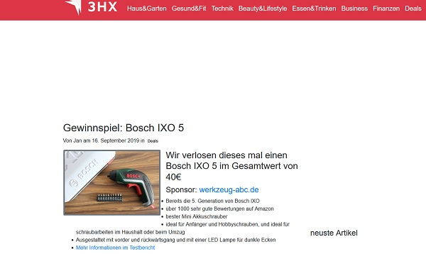 Bosch IXO 5 Akkuschrauber Gewinnspiel 3HX.de