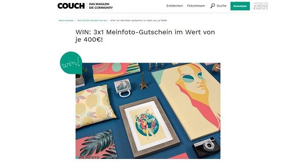 Couch Magazin Gewinnspiel 3 Gutscheine Meinfoto je 400 Euro