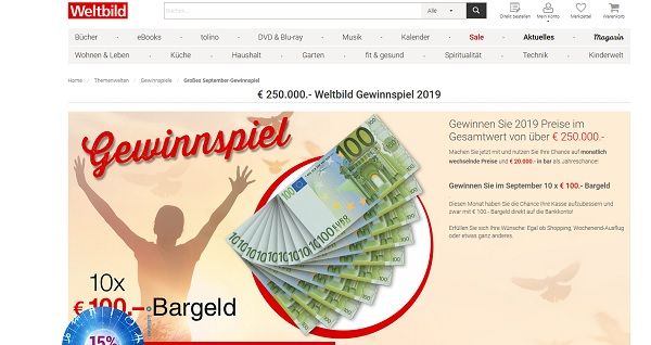Geld Gewinnspiel Weltbild Verlag Bargeld Verlosung