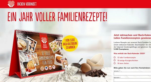 Gewinnspiel Backen verbindet 5.000 Kalender 2020