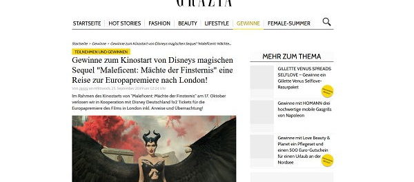Grazia Magazin Gewinnspiel London Reise Maleficent Premiere