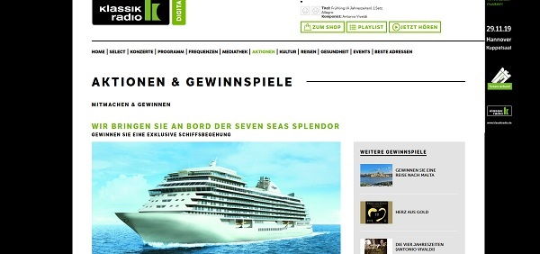 Klassik Radio Gewinnspiel Seven Seas Splendor Schiffsbesichtigung