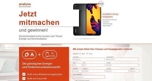 Smartphone-Gewinnspiel analysa Deutschland Huawei P20 lite