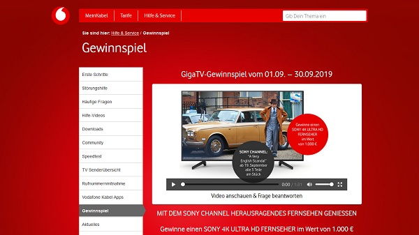 Vodafone Gewinnspiel Sony 4k Fernseher im Wert von 1.000 Euro