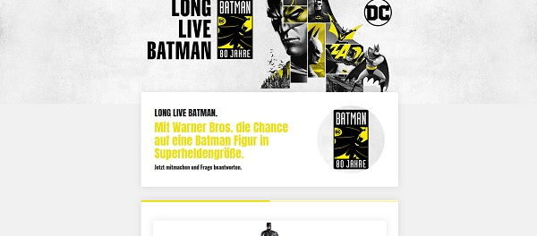 Warnerbros Gewinnspiel lebensgroße Batmanfigur