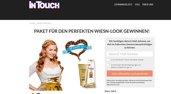 inTouch Gewinnspiel Dirndl Gutschein und Pantene Pro V Produkt