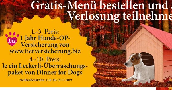 Dinner for Dogs Gewinnspiel Hunde-OP-Versicherung und Überraschungspakete