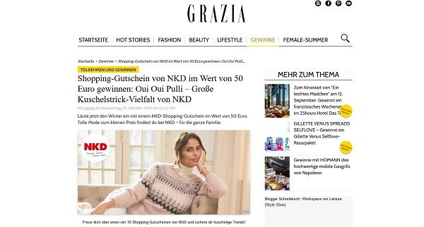 Grazia Magazin Gewinnspiele NKD Shopping-Gutscheine
