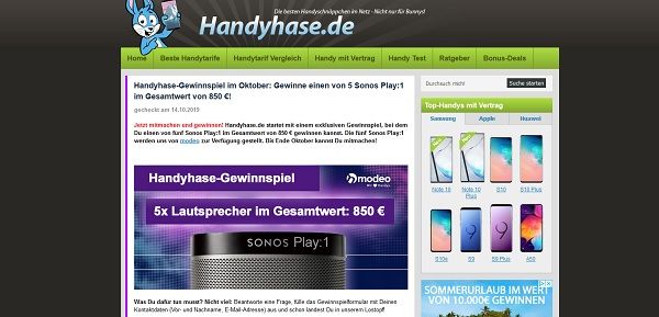 Handyhase Oktober Gewinnspiel 5 Sonos Play 1 Lautsprecher