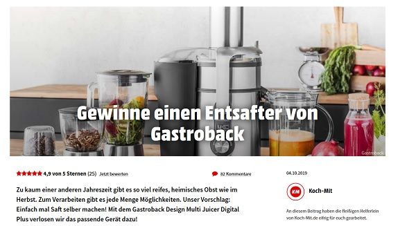 Koch Mit Gewinnspiel Gastroback Entsafter