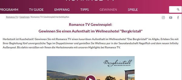 Romance TV Wellness Aufenthalt Gewinnspiel