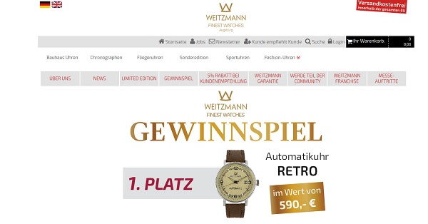 Weitzmann Finest Watches Gewinnspiel 590 Euro Automatik Retro Armbanduhr
