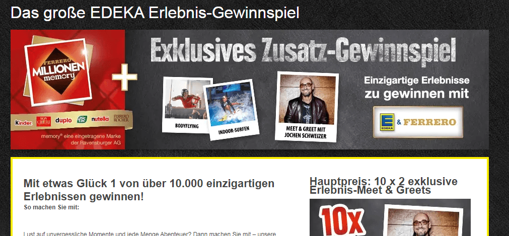 EDEKA Erlebnis-Gewinnspiel: 10.000 einzigartige Preise gewinnen !!!