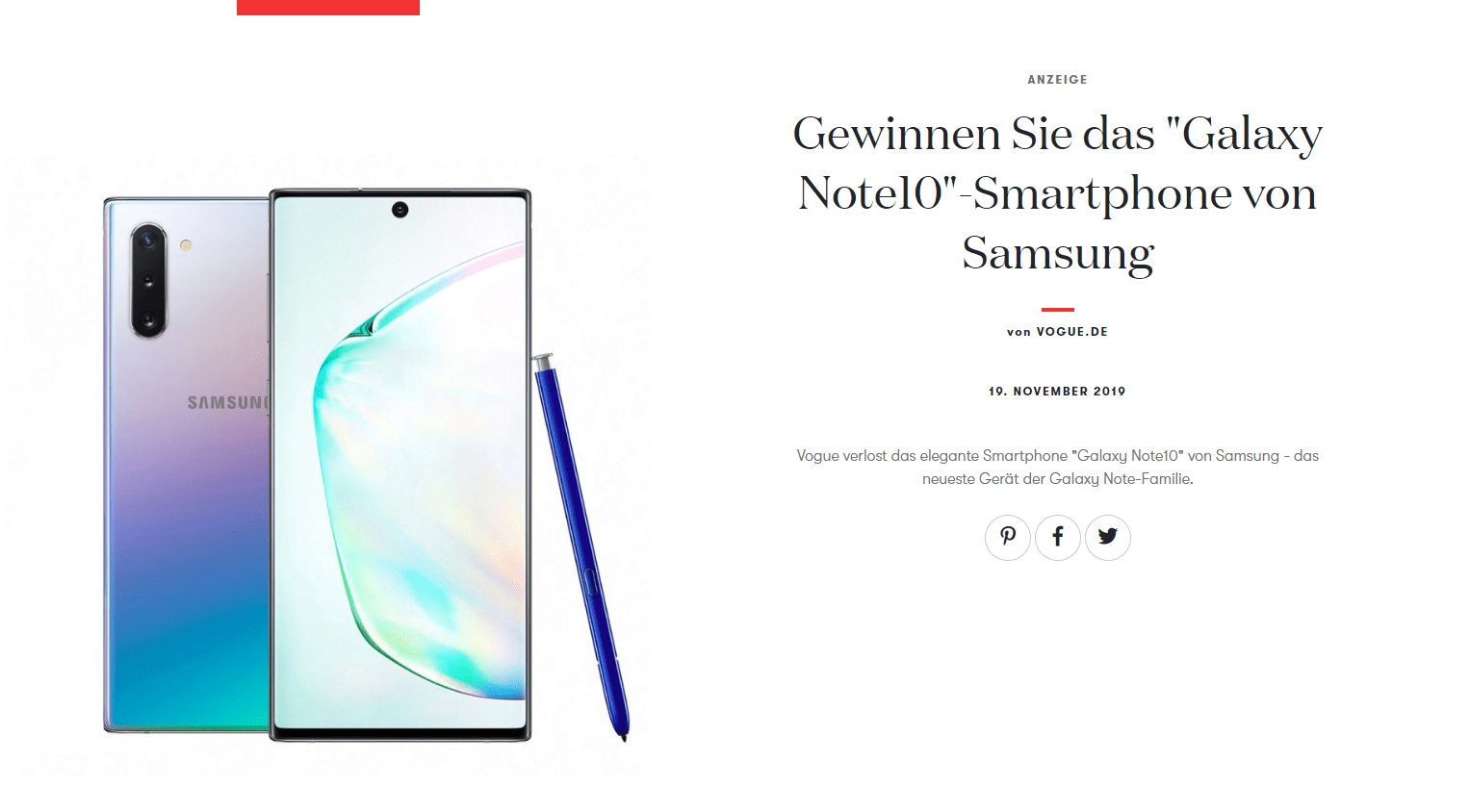 VOGUE: Gewinne ein Samsung Galaxy Note10 (Wert: 950€)