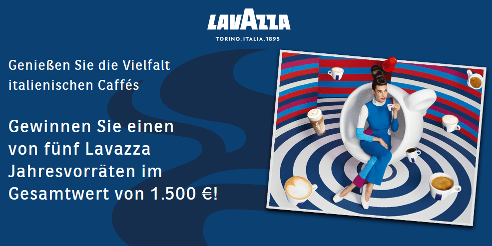Gewinne 1 von 5 Lavazza Jahresvorräten im Gesamtwert von 1.500 €!