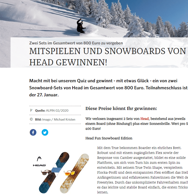 ALPIN Gewinnspiel: 2 Snowboards von Head gewinnen (Wert: je 400€!)
