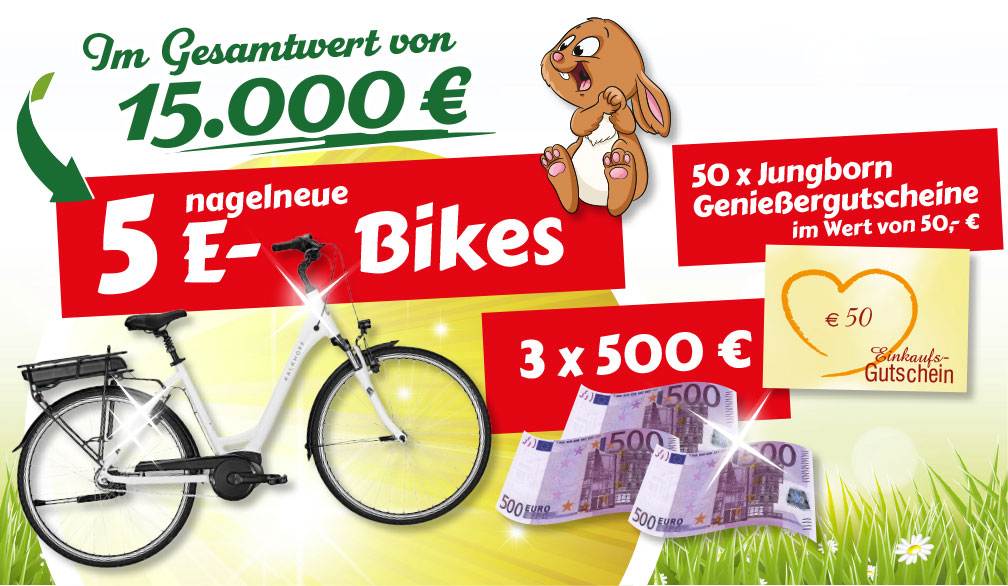 Jungborn Gewinnspiel: E-Bikes, Bargeldpreise und Gutscheine zu gewinnen