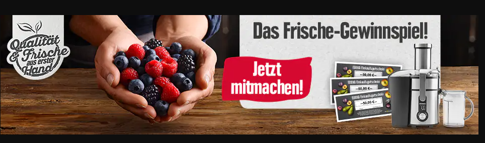 EDEKA Gewinnspiel: 1x Design Multi Juicer und 10x EDEKA Einkaufsgutscheine á 50 Euro zu gewinnen