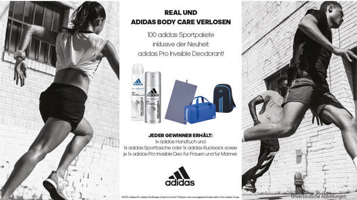 real,- Gewinnspiel: 100 Adidas Sportpakete zu gewinnen