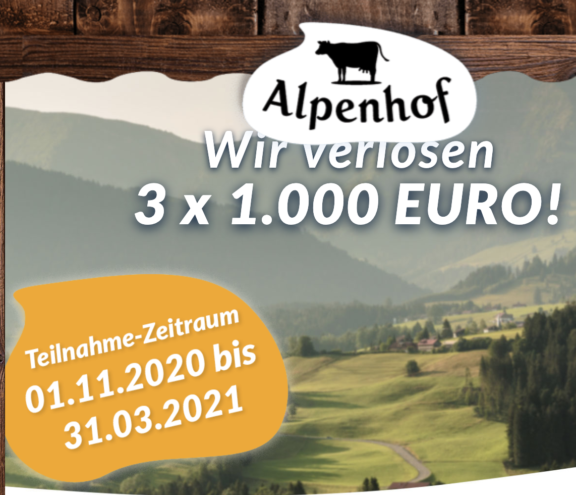 Alpenhof Käse Gewinnspiel: 1.000 Euro zu gewinnen